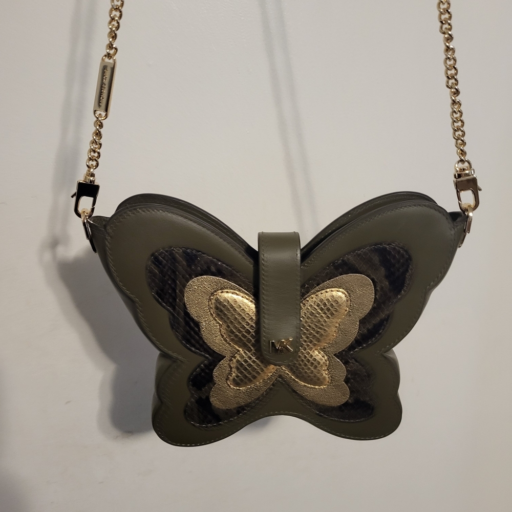 Michael Kors Butterfly Design Leather Crossbody Bag - Black and Gold - Picture 5 of 6